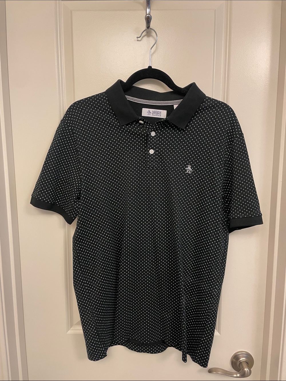 Original Penguin Black Polo with White Microdot Pattern